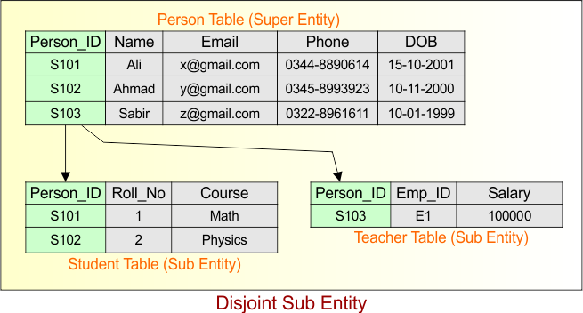 Entity in ER Model - Disjoint Sub Entity