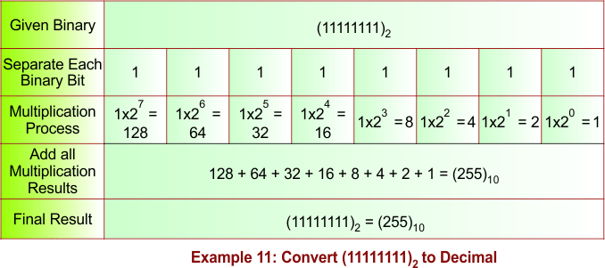 Binary to Decimal Conversion Example 11