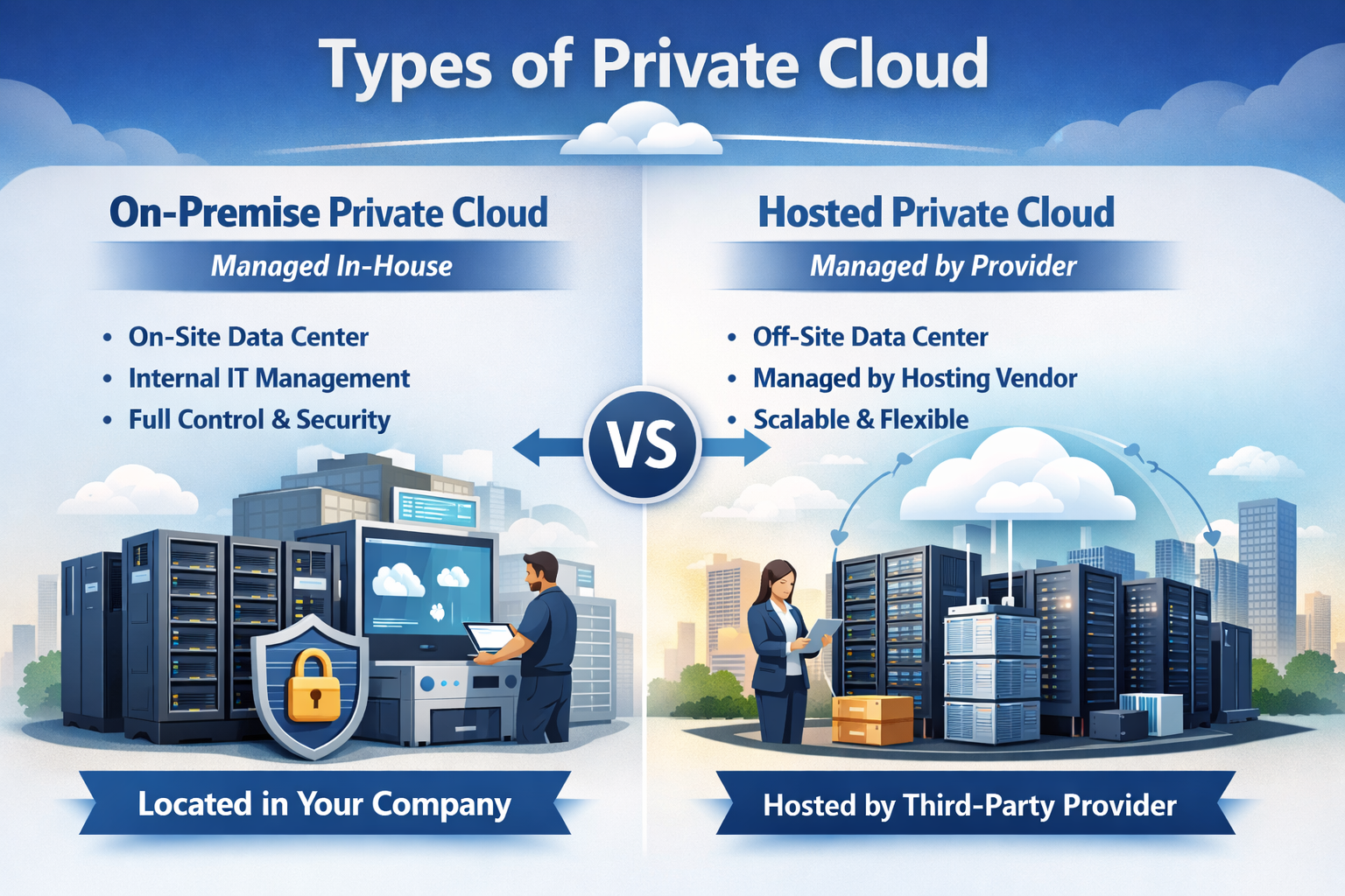 Types of Private Cloud (On-Premise vs Hosted) best image please