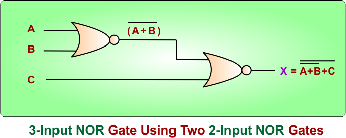 3-Input NOR Gate Using Two 2-Input OR Gates