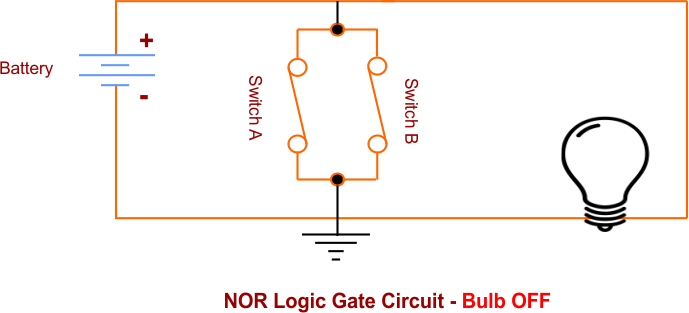 NOR Logic Gate Circuit - Bulb OFF - Case 4