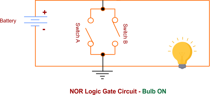 NOR Logic Gate Circuit - Bulb ON - Case 1